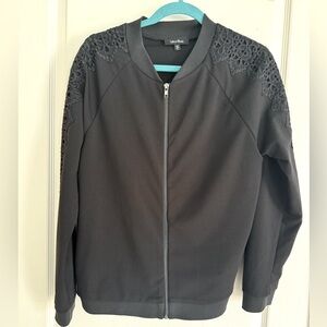 LEA & VIOLA Black Moto Bomber Lace on Collar and Sleeves NWOT Ladies Large